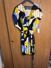 Nine West Dress Womens 2XL Abstract Print Belted V Neck Short Sleeve Flowy