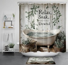 Inspirational and Rustic Eucalyptus leaf Shower Curtain Bathroom Accessories Set