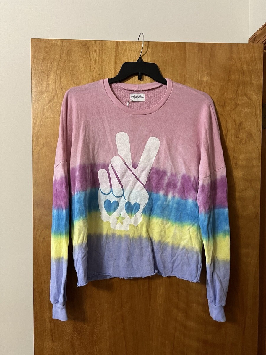 Lauren Moshi Lee Skull Peace Hand Tie Dye Sweatshirt Ocean Sunrise