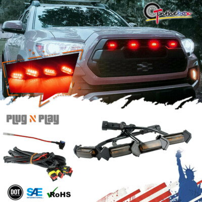 Smoked Red LED Front Grille Lights Kit For 16-19 Toyota Tacoma w/TRD Pro Grill