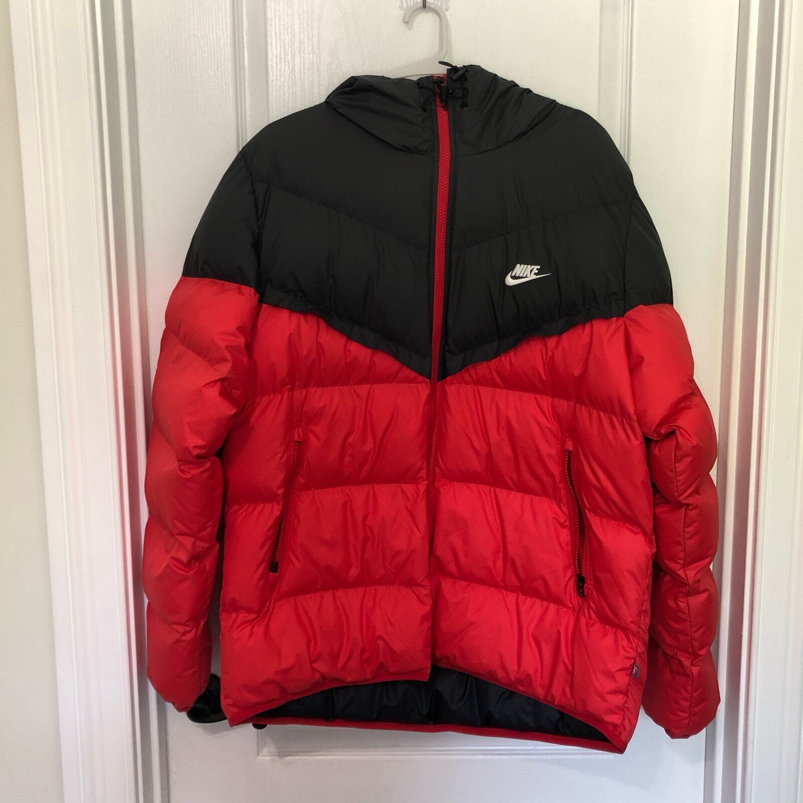 SACAI X NIKE Nike Storm Fit Uomo Imaloft Puffer Jacket Taglia Large Rosso Nero con Cappuccio Full Zip