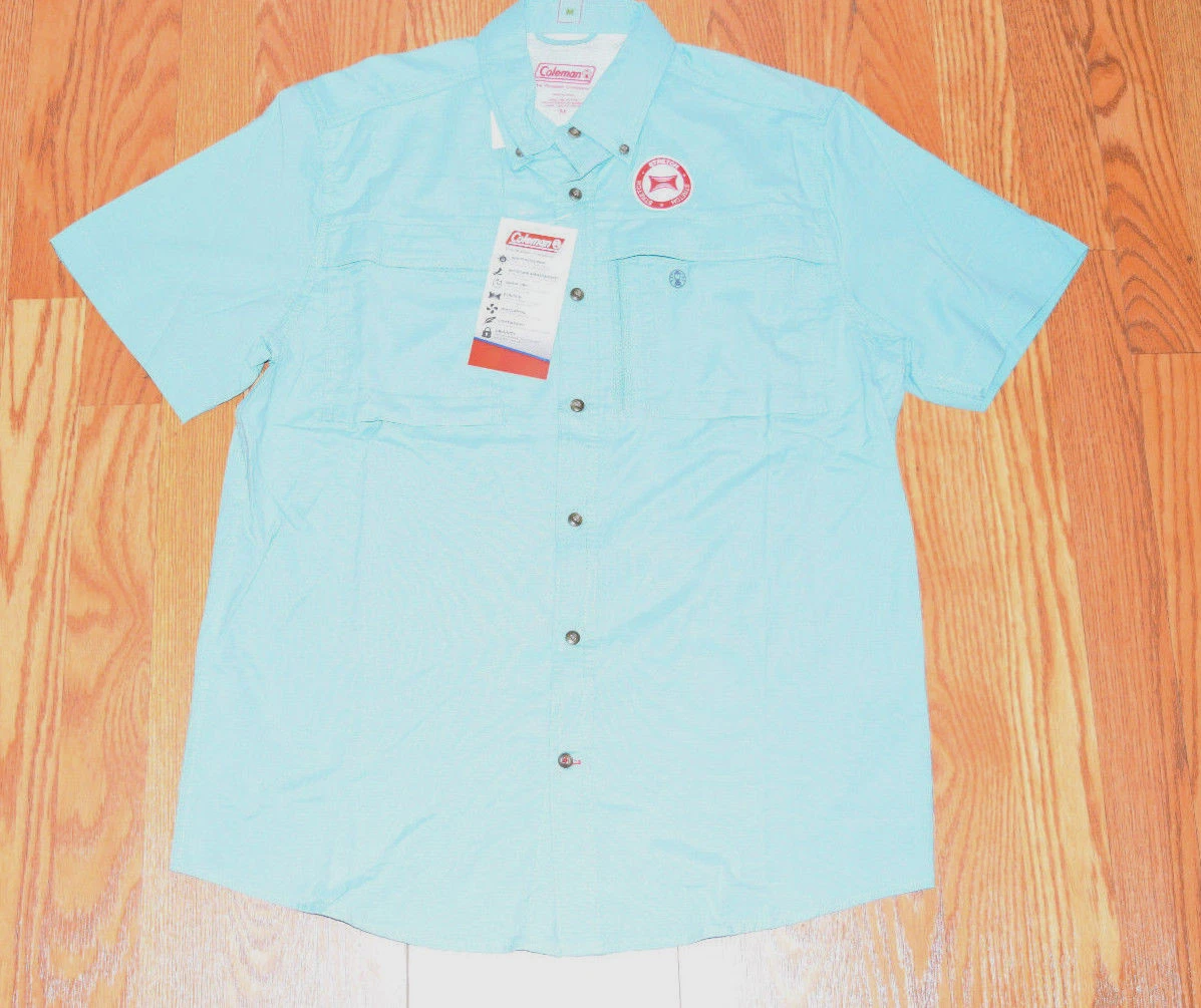 NWT Mens COLEMAN UPF 30 Quick Dry Pale Aqua Green Shirt Size M Medium $60