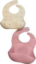  Silicone Bibs with Food Catcher Adjustable Fit For Babies and Toddlers set of 2