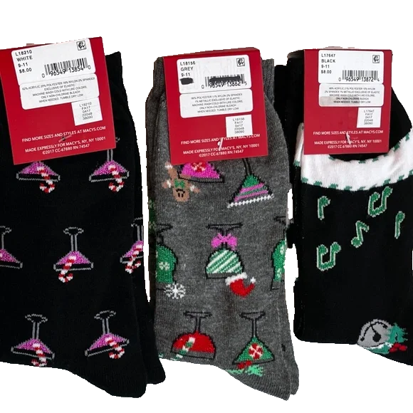 NWT) 3 Pairs of Women's Charter Club Snowman/Cocktail Winter Crew