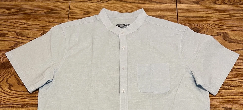 Camisa PJ Paul Jones Para Hombres 2XL Azul Algodón Lino Cuello con Bandas Manga Corta Playa Foto 3 de 4