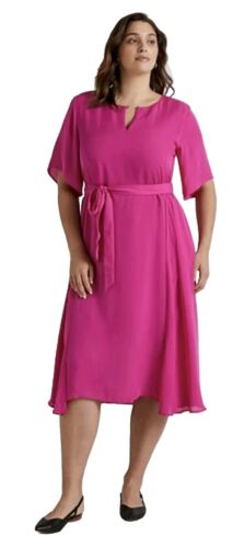 Trenery Midi dress 100% silk Georgette Size 16 Rasperry Pink Cerise RRP$379 BNWT - Picture 1 of 11
