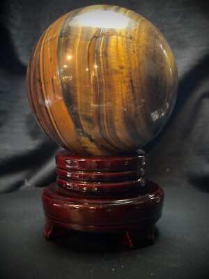 4  Large Tigers Eye Sphere With Wood Swivel Stand 4lb 0.9oz