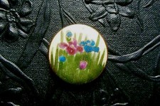 Field of Purple Iris' 1 1/8" Inch Antique Hand Painted SATSUMA Ceramic Button