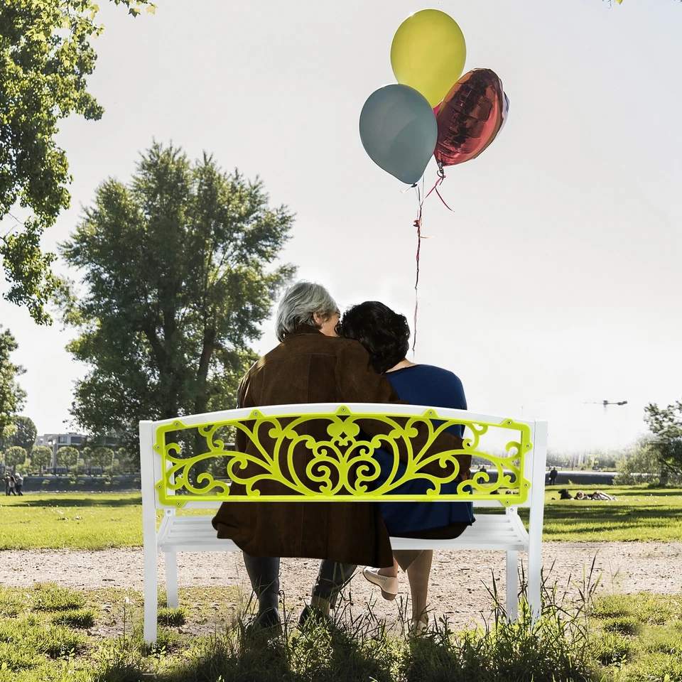 Banco de Jardín Metal Banco de Patio Exterior Porche Parque Banco Hierro Fundido Acero Resistente Foto 3 de 4