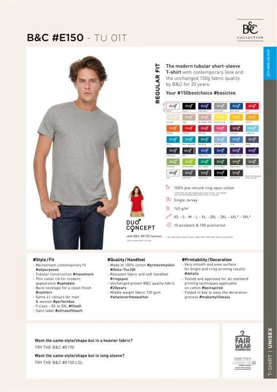 B&C Collection #e150 tu01t - camiseta de algodón liso liviano (A) - Imagen 2 de 4