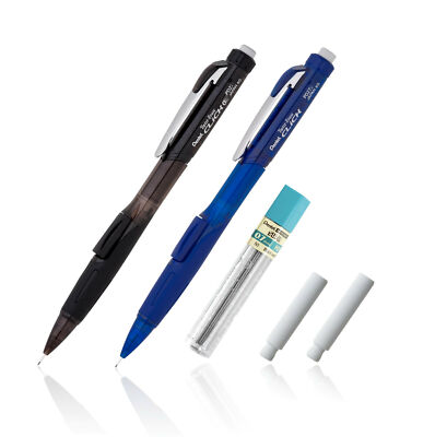Pentel Twist-Erase Click 2-PK 0.7mm Mechanical Pencil w/Lead Erasers Black Blue