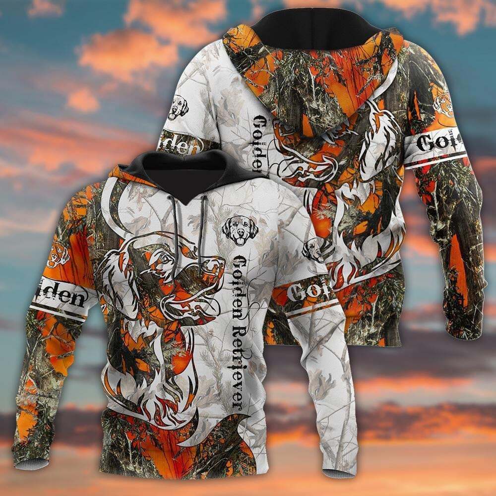 Full Body 3D Golden Retriever Camo Deer Printed Hoodie, Perfect Gift for Winter
