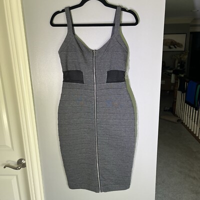Express Bandage Dress in Gray & Black Mesh Cut Out | Size 8 | Y2K | Bodycon  NWOT | eBay