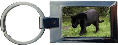 Black Panther Wildlife Luxus rechteckiger Metall-Schlüsselanhänger in Geschenkbox