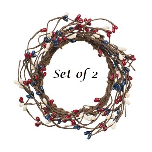 NEW Farmhouse Berry Candle Rings 2 PCS RED WHITE BLUE 3.5" Patriotic Americana