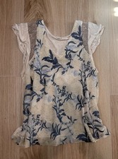 TINY Anthropology S Beige/Blue Floral Embroid...