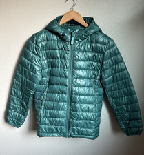 Primary Kids Puffer Jacket Size 12 Teal Green Hooded Lightweight Recycled Coat