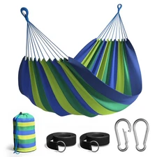 Sorbus Brazilian Double Hammock Portable 2-Person Indoor/Outdoor Blue/Green Stri
