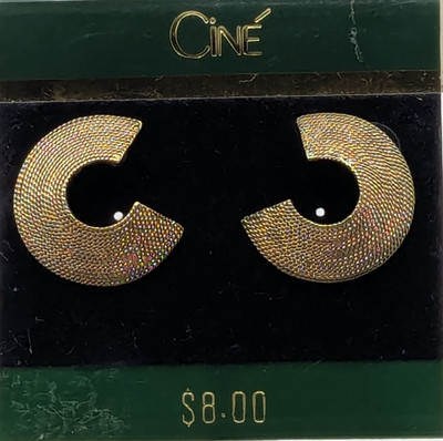 Vintage Ciné Gold Tone Textured Half-Circle Earrings NOS