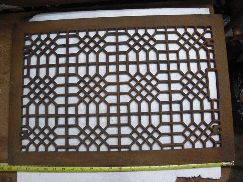 antique cast iron floor heat grate, 24-1/4" by 16-1/4"