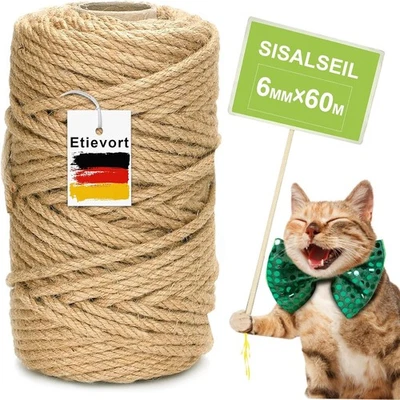 Sisalseil für Kratzbaum, 6MM X 60M Sisalseil, Sisal Kratzbaum Schnur für Katzen