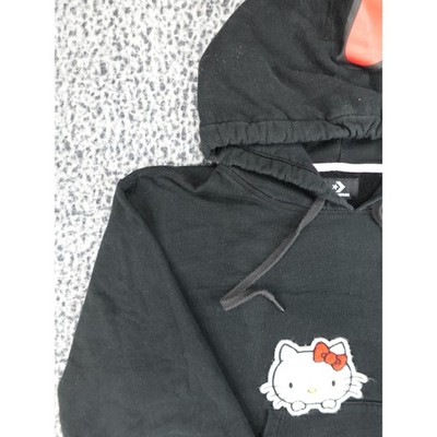 Converse Hello Kitty Hoodie Womens L Black Pullover Chenille Patch