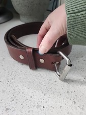 Amish Leather Belt Brown Siver Tone Buckle Full Grain New Mens 42