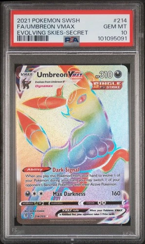 2021 POKEMON SWORD & SHIELD EVOLVING SKIES SECRET FULL ART/UMBREON VMAX PSA 10