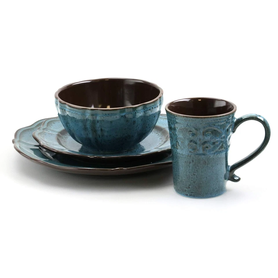 Lavish Blue 16 Piece Round Stoneware Dinnerware Set in Blue - Image 4 of 4