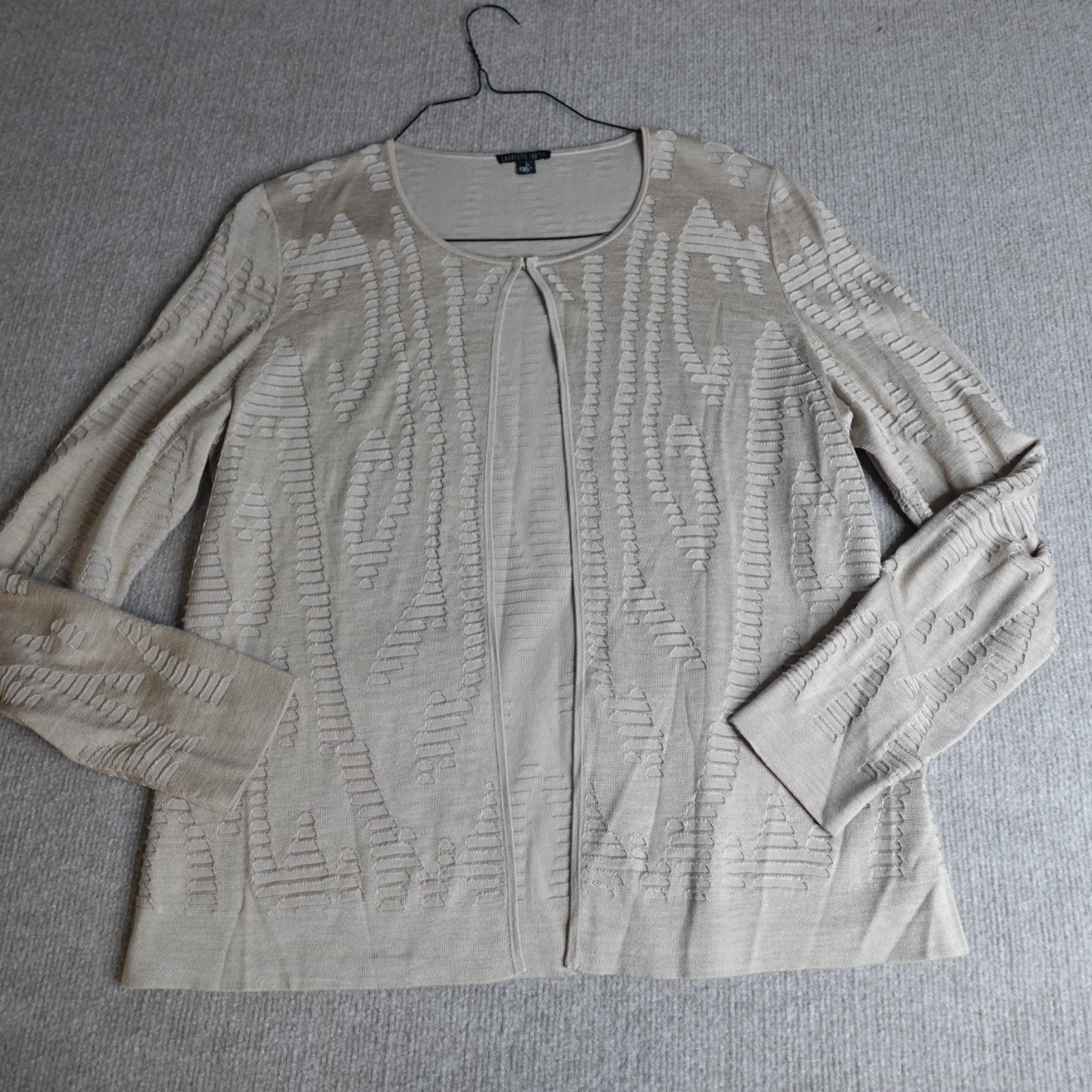 Lafayette 148 Womens Sweater Large Beige Solid Jacquard Bolero Silk Blend