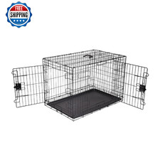 AmazonBasics 36x23x25in Foldable Metal Wire Dog Crate Double Door Tray Black
