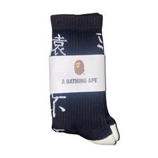 A BATHING APE Men's Black Japanese Character Crew Socks BAPE Size 6-12 Kanji