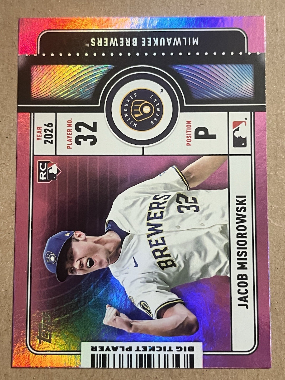 2026 Topps Series 1 Jacob Misiorowski Big Ticket Players RC #BTP-2 (Pink Foil)