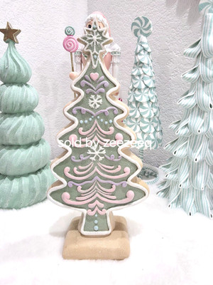 CHRISTMAS Gingerbread Cookie Sage Green Pink Tree Figurine 12''
