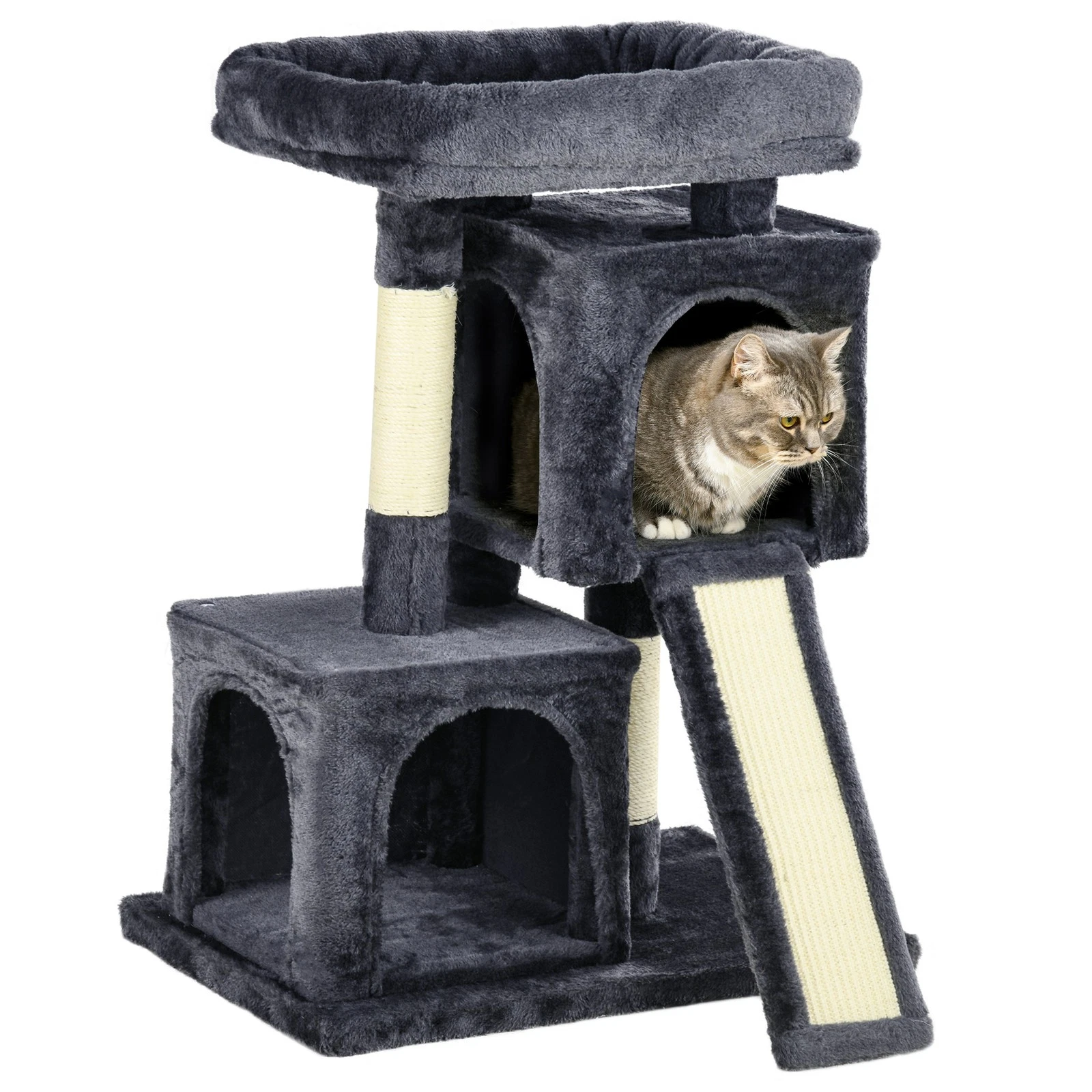 PawHut Cat Tree 81cm Indoor Cat Scratching Post Kitten Tower, Black
