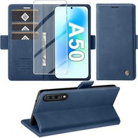 HandyhüLle Premium Leder Blau Mit Schutzfolie Standfunktion Kartenfach FüR A50