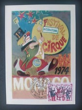 CARTE 1ER JOUR TIMBRE MONACO FESTIVAL CIRQUE MONTE-CARLO N° 977 OBLITÉRÉ 1974
