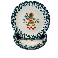 Tienshan Folk Craft Gingerbread Plates Set of 4 Christmas Holiday Dinnerware
