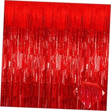 4 Pack 3.2Ft x 8.2Ft Foil Fringe Curtain Backdrop, Metallic Tinsel Foil Red