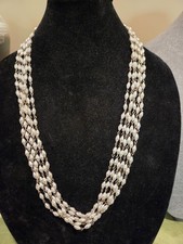 Vintage 6 Strand Faux Pearl Necklace-Rice Beads-Gold Tone Clasp 28 In.