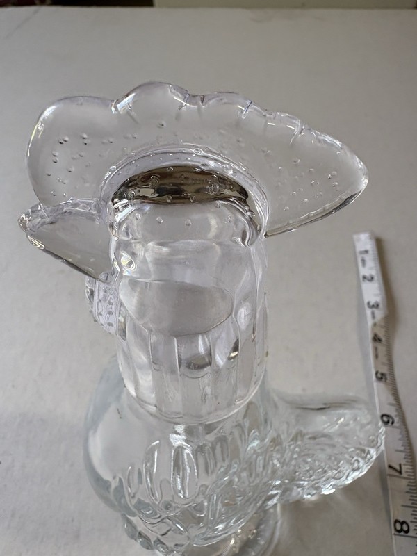 Clear Glass Rooster Decor Bottle w/ Stopper, Animal Theme, 9 in Tall decanter