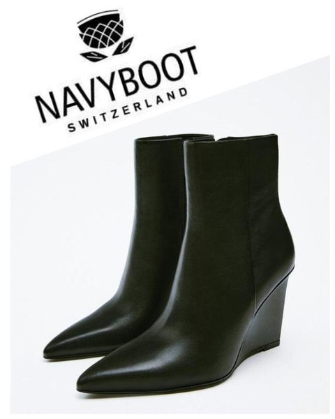 Women Navyboot Ankle Boots Black Leather 35.5