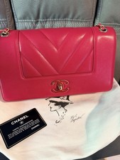 CHANEL Mademoiselle Medium Pink Chevron GHW Crossbody-comes w/ Box,Dustbag,Card