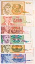 1990-93 Yugoslavia Lot 100-500000 Dinara Paper Money Banknotes Currency