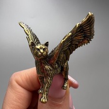 Vintage 1960s Mini Figure Statue Cat with Wings Brass Bronze Decor Collectibles