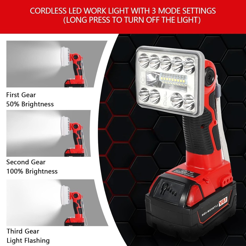 9W 1000LM LED Flashlight Worklight Spotlight for Milwaukee 18V Li-ion ...