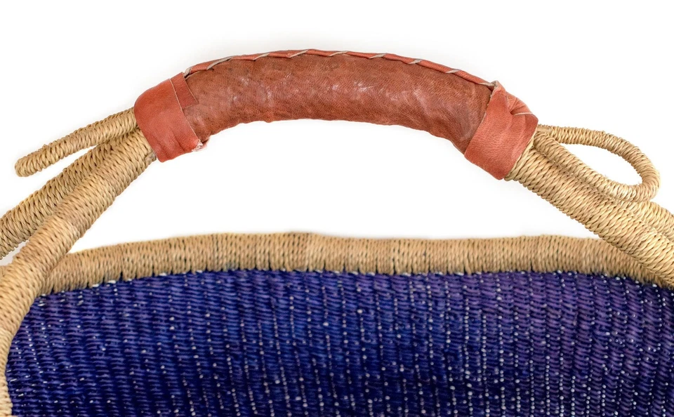 Cesta Bolga Ghana, azul cobalto, tamaño grande africana hecha a mano Foto 4 de 4