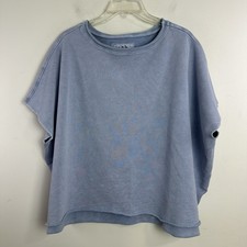 Frank Eileen Round Neck Olive Triple Fleece Capelet Mineral Blue One Size
