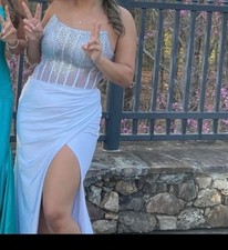 white prom dress/pageant, from glits and gowns, worn once in perfect quality