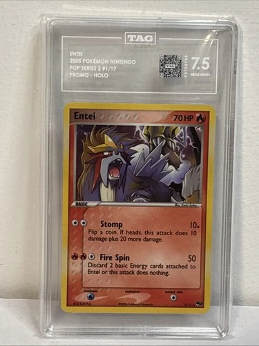 2005 Entei Holo 1/17 Pokemon Nintendo POP Series 2 Promo TAG 7.5 Near Mint+